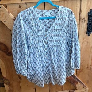 J. Jill White and Blue Patterned Blouse